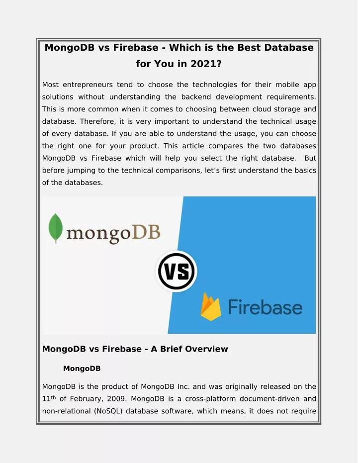 mongodb vs firebase which is the best database