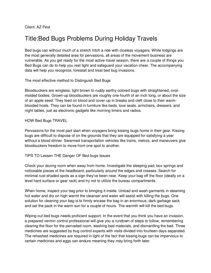 client az pest title bed bugs problems during