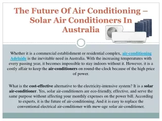 The Future Of Air Conditioning – Solar Air Conditioners In Australia