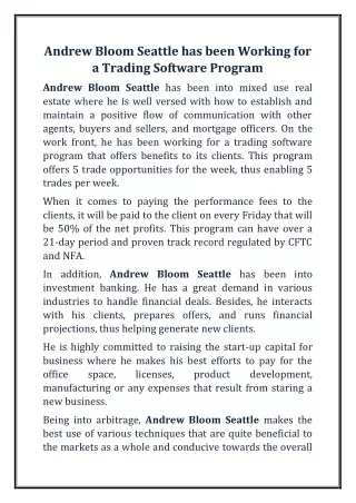 andrew bloom seattle has been working