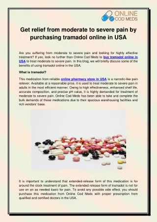 Buy Tramadol Online in USA
