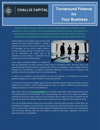 Turnaround Finance for Your Business