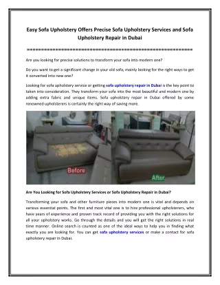 Easy Sofa Upholstery Offers Precise Sofa Upholstery Services and Sofa Upholstery Repair in Dubai