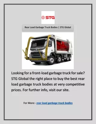 Rear Load Garbage Truck Bodies | STG Global