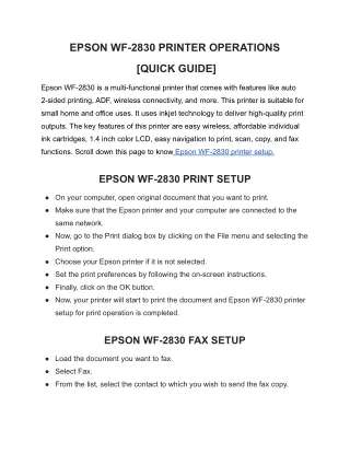 EPSON WF-2830 PRINTER OPERATIONS  [QUICK GUIDE]