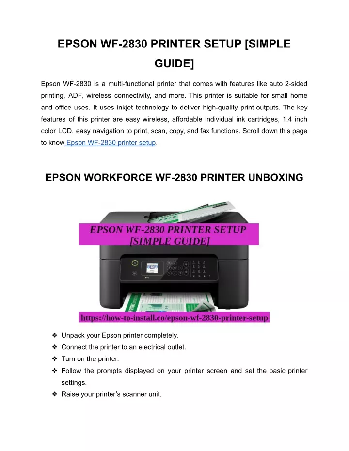 epson wf 2830 printer setup simple