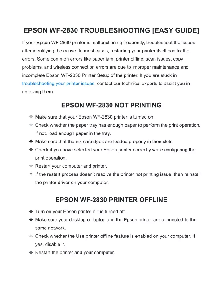 epson wf 2830 troubleshooting easy guide