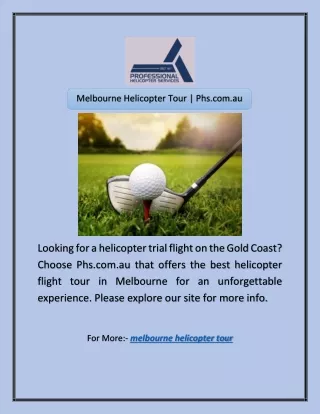 Melbourne Helicopter Tour | Phs.com.au