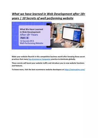 Netmaxims Technologies  What we have learned in Web Development after 18  years  10 Secrets of well performing website