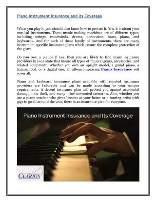 Piano Instrument Insurance and Its Coverage