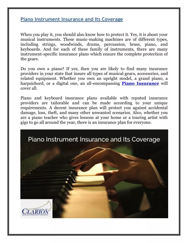 piano instrument insurance and its coverage when