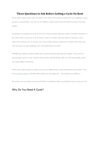 three questions to ask before getting a cycle