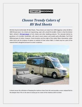 Choose Trendy Colors of RV Bed Sheets