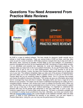 questions you need answered from practice mate