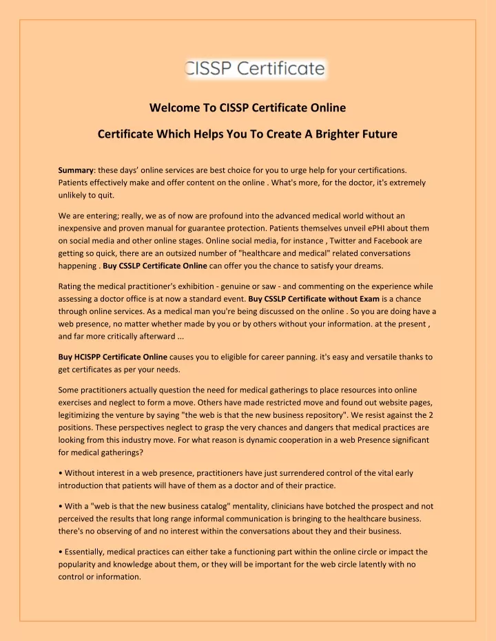 welcome to cissp certificate online