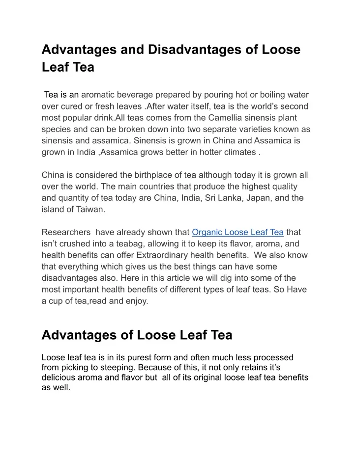 advantages and disadvantages of loose leaf tea