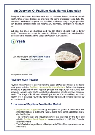 Useful Things About Psyllium Husk Market Expansion