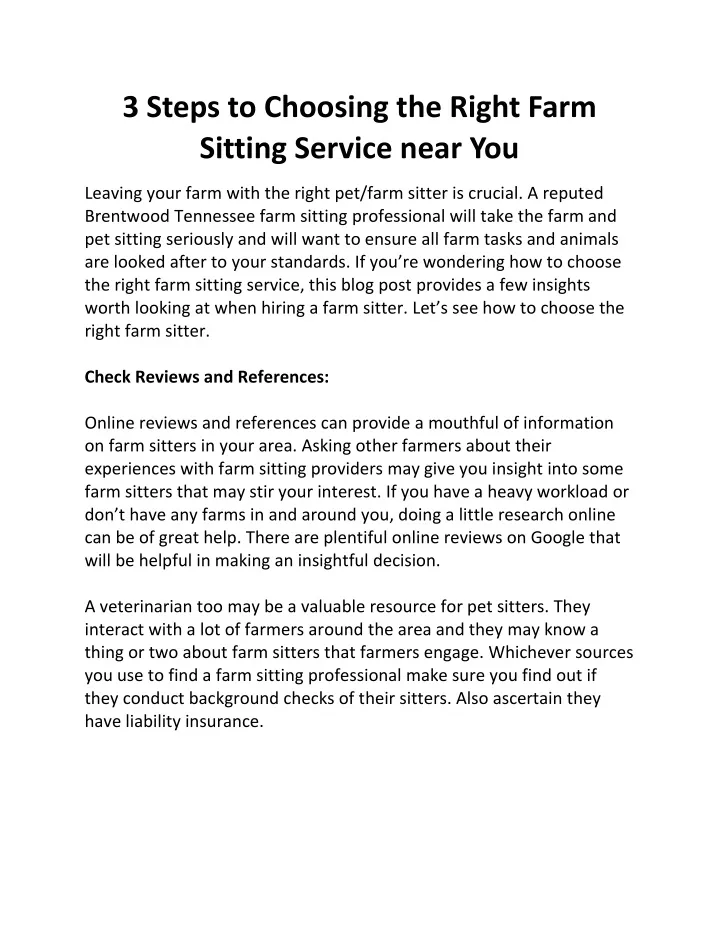 3 steps to choosing the right farm sitting