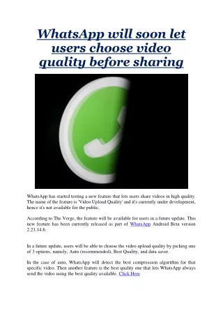 whatsapp will soon let users choose video quality