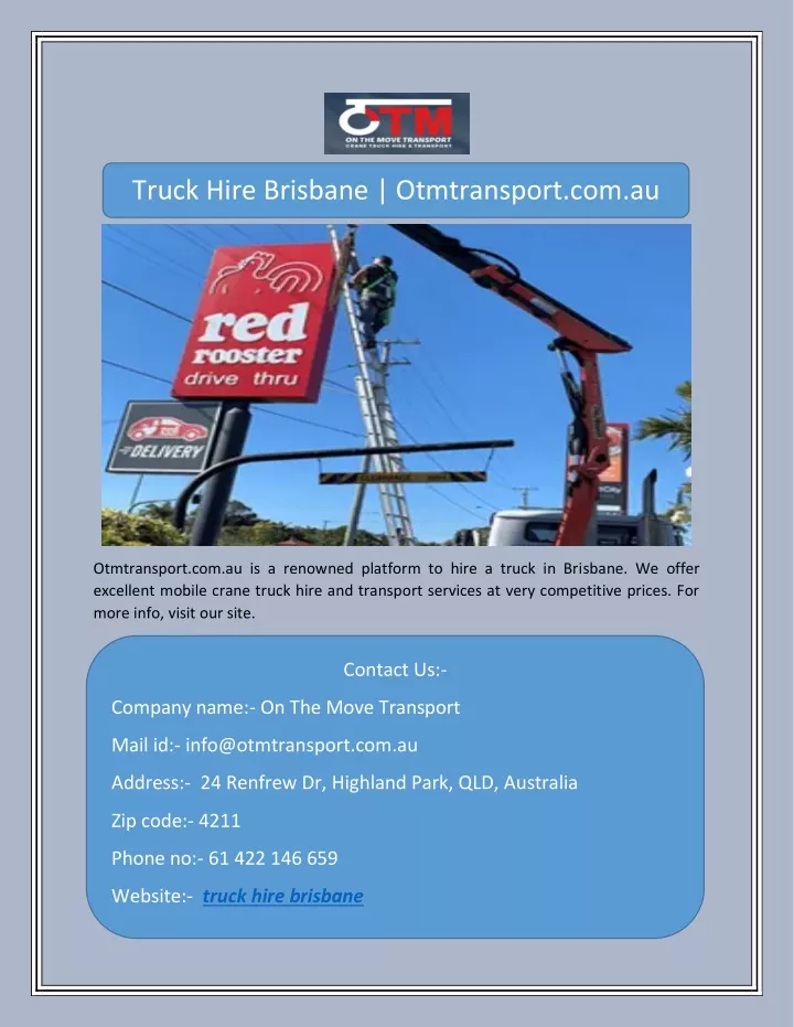 truck hire brisbane otmtransport com au