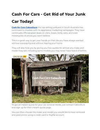 Cash For Cars - Get Rid of Your Junk Car Today