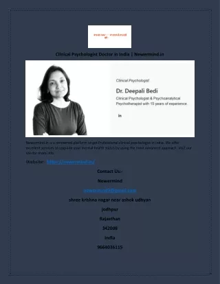 Clinical Psychologist Doctor in India | Newermind.in