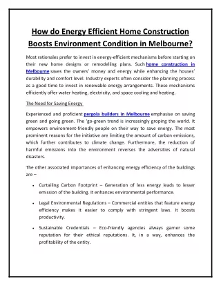How do Energy Efficient Home Construction Boosts Environment Condition in Melbourne