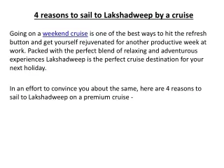 4 reasons to sail to Lakshadweep by a cruise