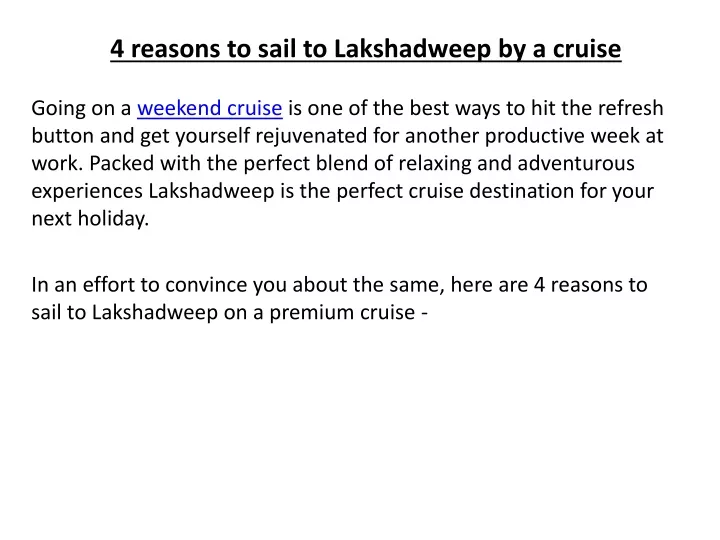 4 reasons to sail to lakshadweep by a cruise