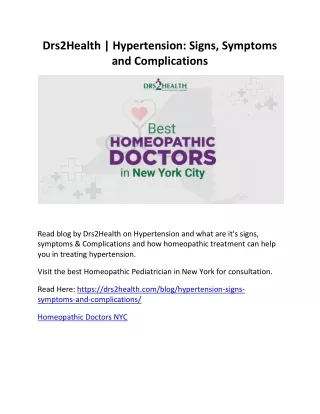 Drs2Health Hypertension Signs, Symptoms and Complications