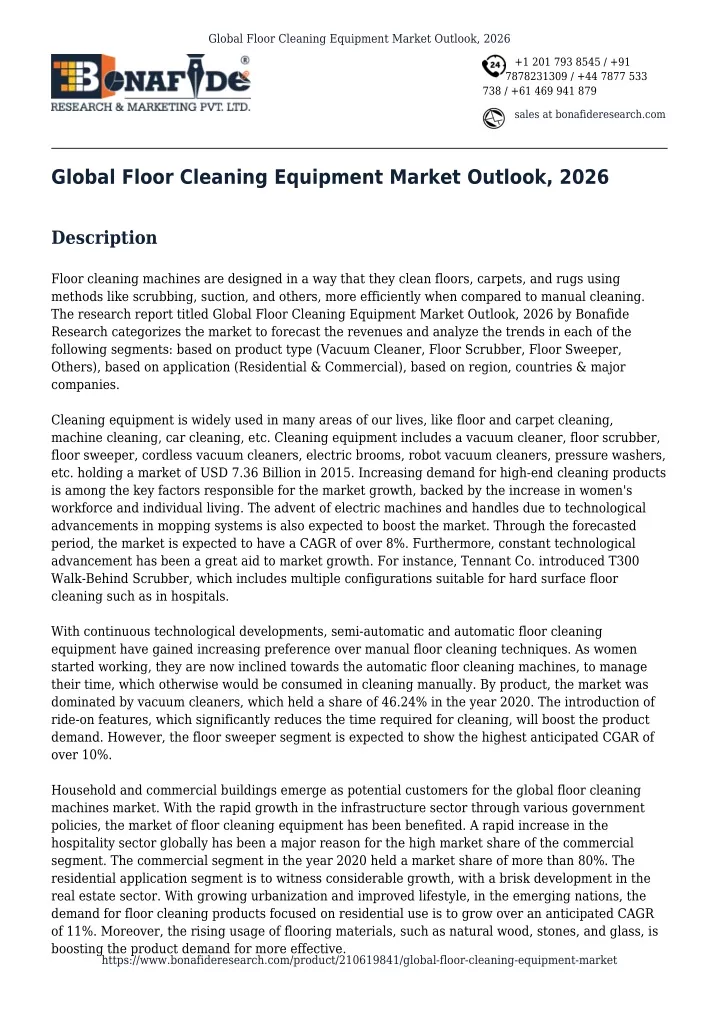 global floor cleaning equipment market outlook