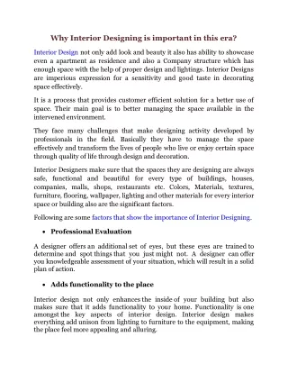 Why Interior Designing is important in this era