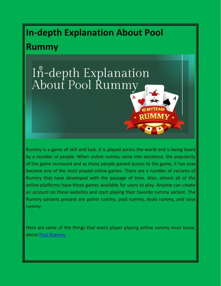 in depth explanation about pool rummy