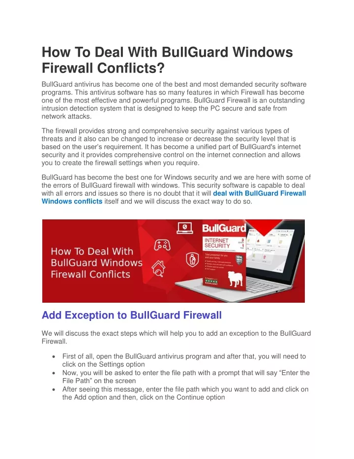 how to deal with bullguard windows firewall