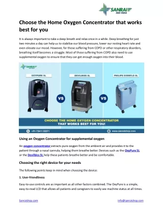 Choose the Home Oxygen Concentrator that works best for you