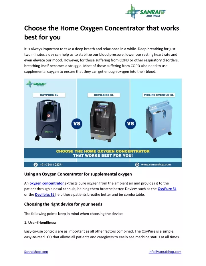 choose the home oxygen concentrator that works best for you