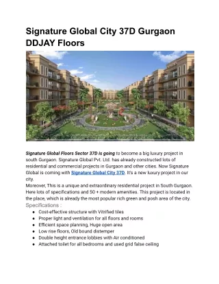 Signature Global City 37D Gurgaon DDJAY Floors