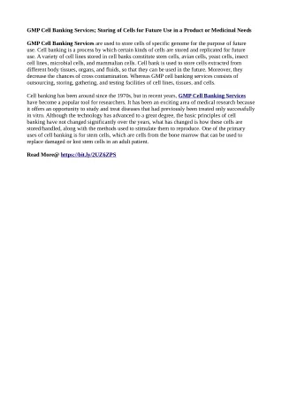 gmp cell banking services storing of cells