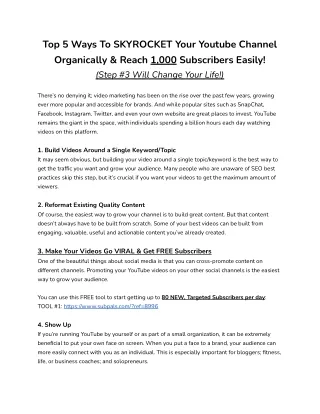 Top 5 Ways To SKYROCKET Your Youtube Channel Organically & Reach 1,000 Subscribers Easily!