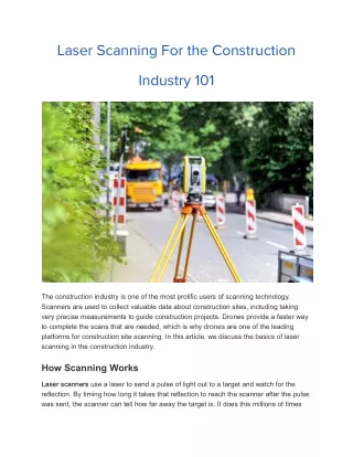 Laser Scanning For the Construction Industry 101