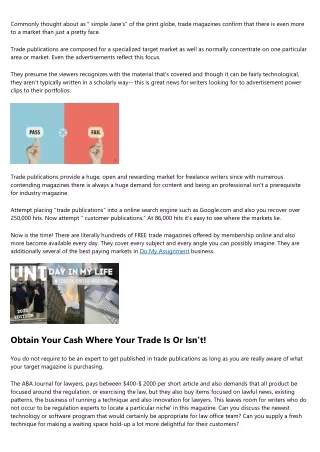Trade Writing - for  Money! in 21st Century