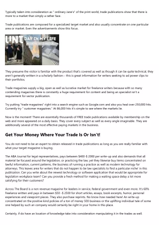 Trade Writing - for  Money! in 21st Century