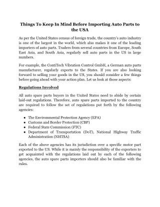Things To Keep In Mind Before Importing Auto Parts to the USA