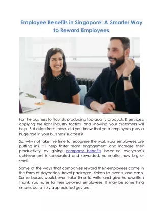 Employee Benefits in Singapore- A Smarter Way to Reward Employees