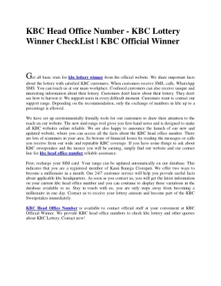 KBC Head Office Number
