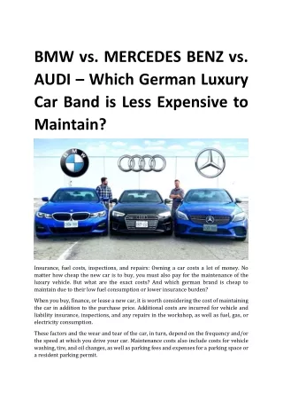 Which German Luxury Car Band is Less Expensive to Maintain BMW vs. MERCEDES BENZ