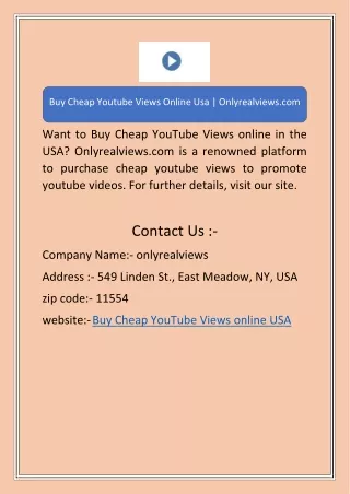 Buy Cheap Youtube Views Online Usa | Onlyrealviews.com