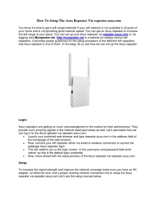 how to setup the asus repeater via repeater asus