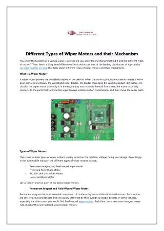 Different Types of Wiper Motors and their Mechanism