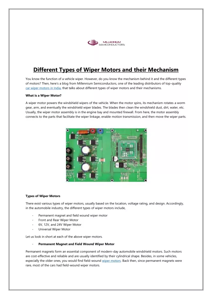 different types of wiper motors and their